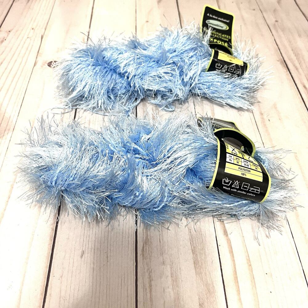 Sensations Expose Yarn with Beads Lot of 2 Hanks Light Blue Polyester (Retired)